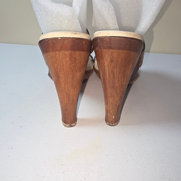 BCBGMAXAZRIA Brown Croc Embossed Leather Mule Heels Wood Stiletto Y2K Rare - Picture 3 of 8